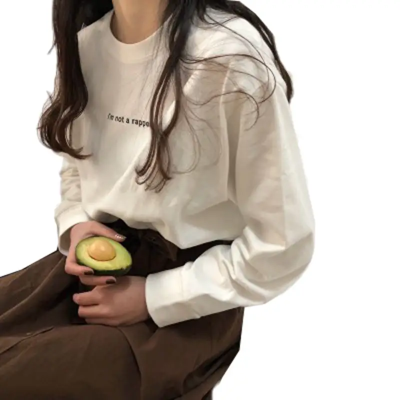 2025 Women Korean Style Long Sleeve T-Shirt White - Image 4