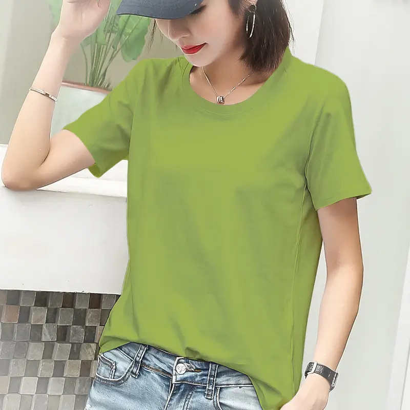 Women Short Sleeve T-Shirt Grey Pure Cotton Loose Fit