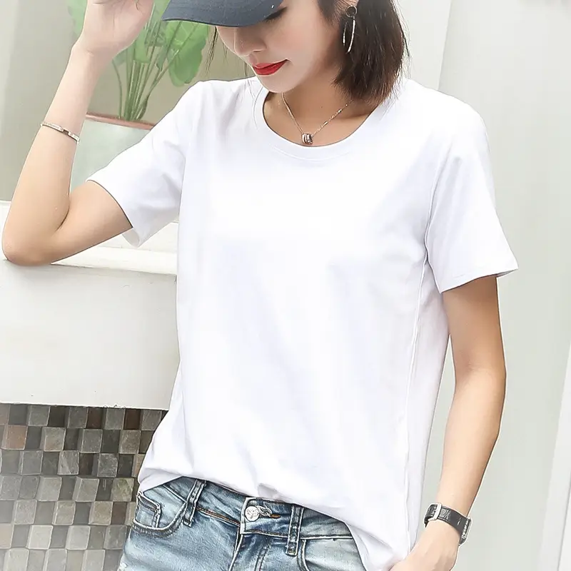 Women Short Sleeve T-Shirt Grey Pure Cotton Loose Fit