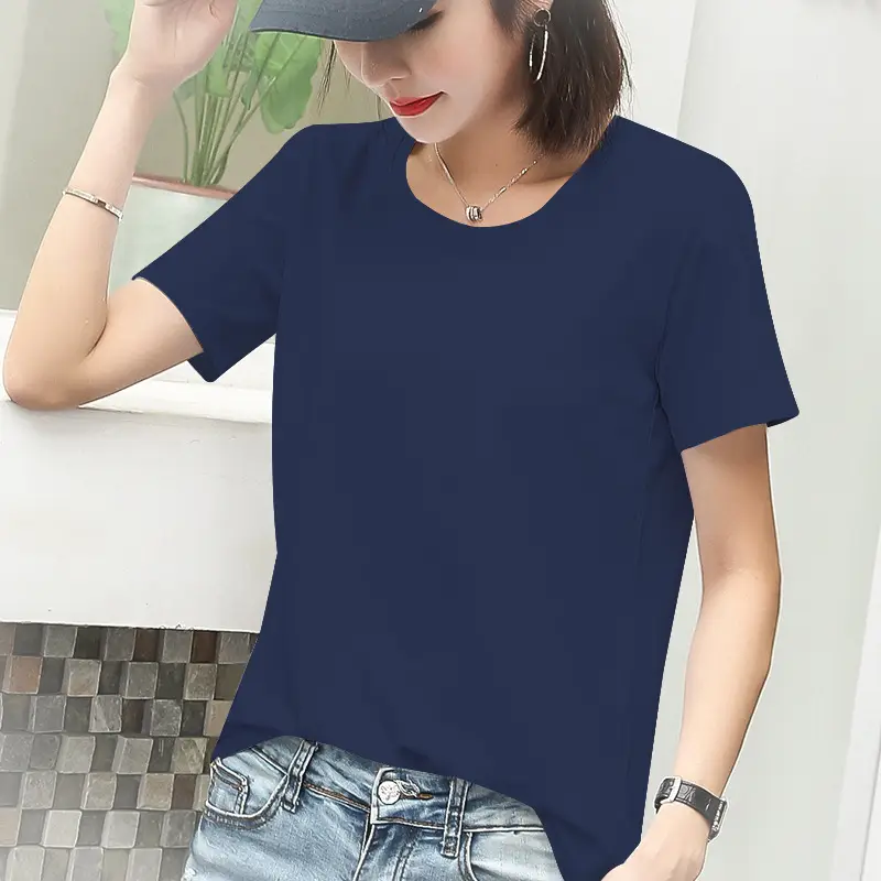 Women Short Sleeve T-Shirt Grey Pure Cotton Loose Fit