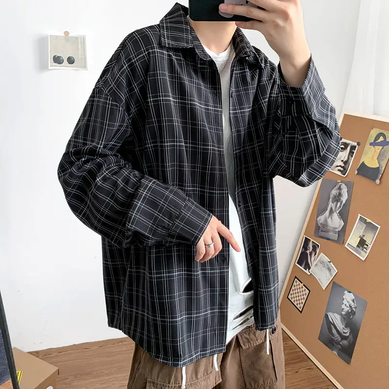 Men Plaid Loose Shirt with Backpack & Panda Bag - Image 5