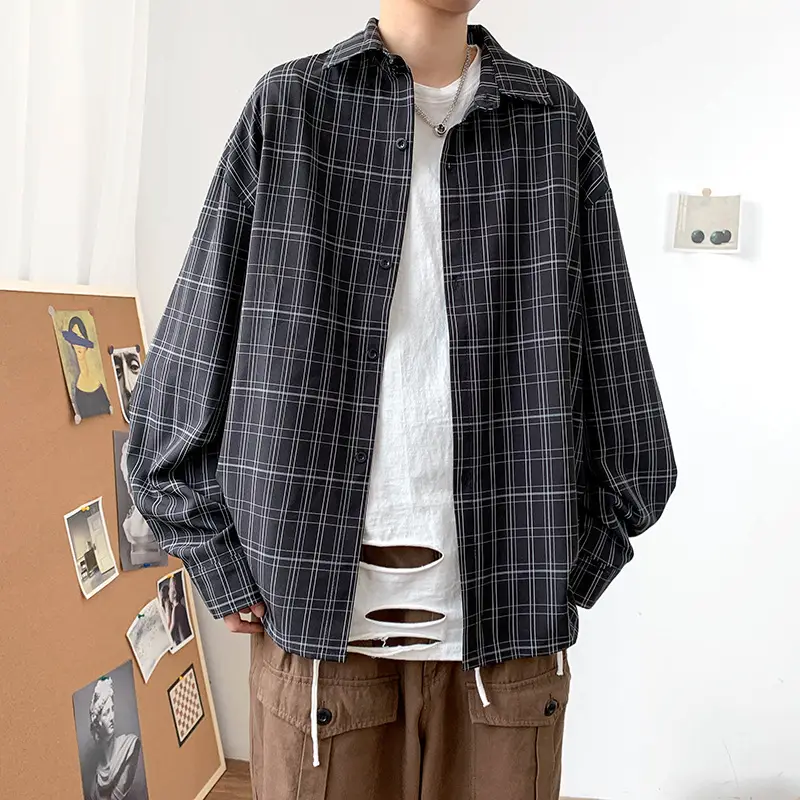 Men Plaid Loose Shirt with Backpack & Panda Bag - Image 6