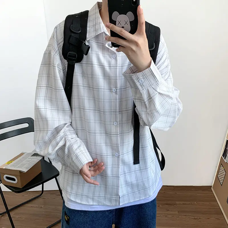 Men Plaid Loose Shirt with Backpack & Panda Bag - Image 7