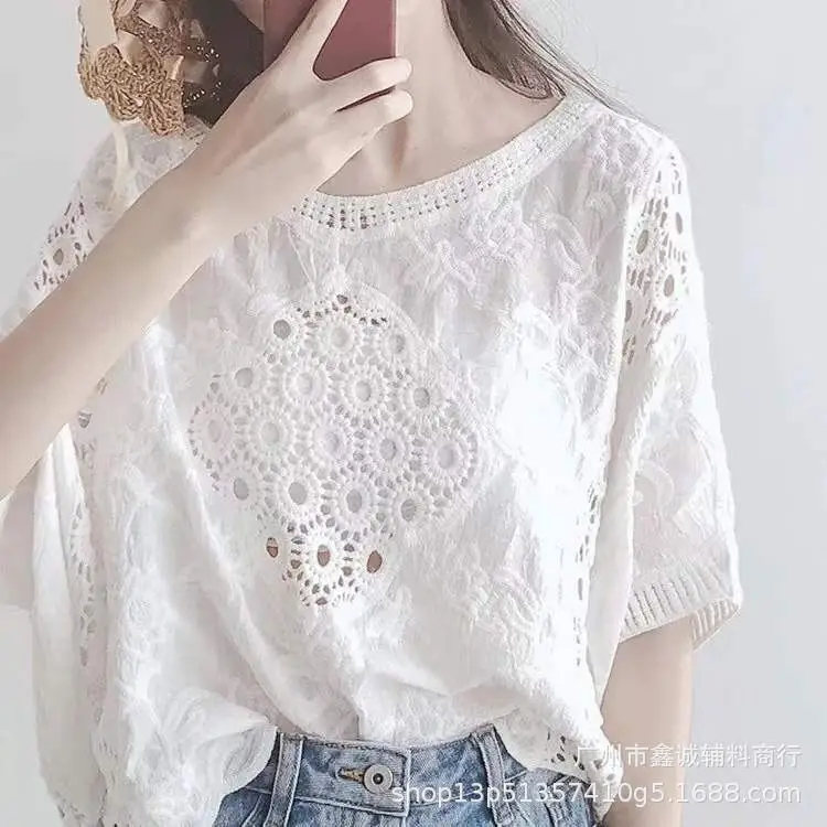 Korean Style White Lace Cropped Sweater Top - Image 23