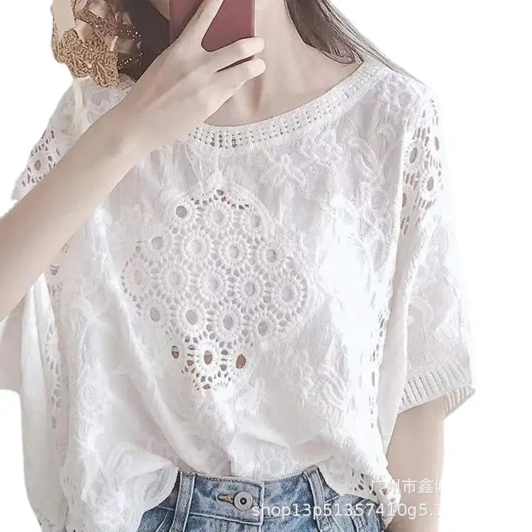 Korean Style White Lace Cropped Sweater Top - Image 24