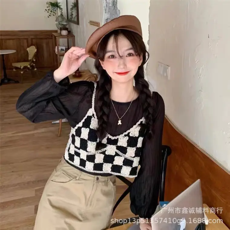 Korean Style White Lace Cropped Sweater Top - Image 11