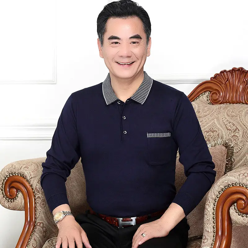 Men Navy Blue Long Sleeve T-Shirt with Real Pocket - Image 15