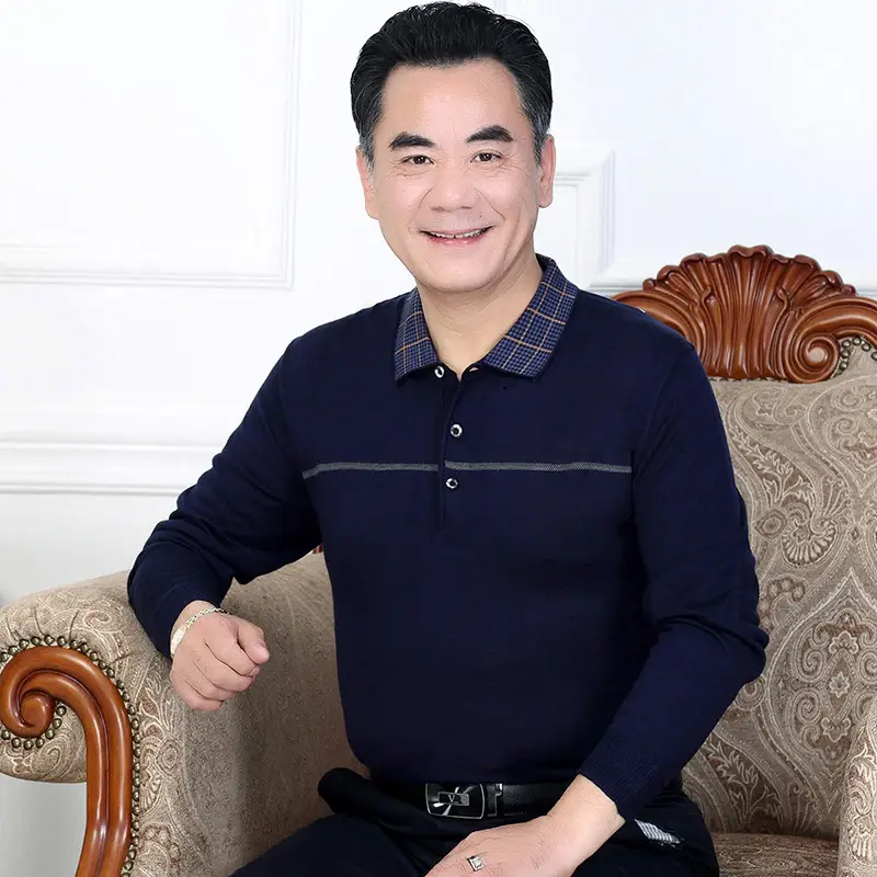 Men Navy Blue Long Sleeve T-Shirt with Real Pocket - Image 10