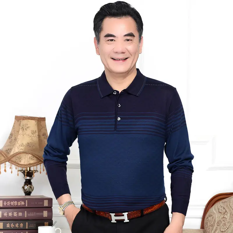 Men Navy Blue Long Sleeve T-Shirt with Real Pocket - Image 13