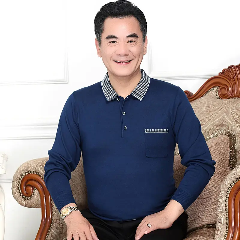 Men Navy Blue Long Sleeve T-Shirt with Real Pocket - Image 4