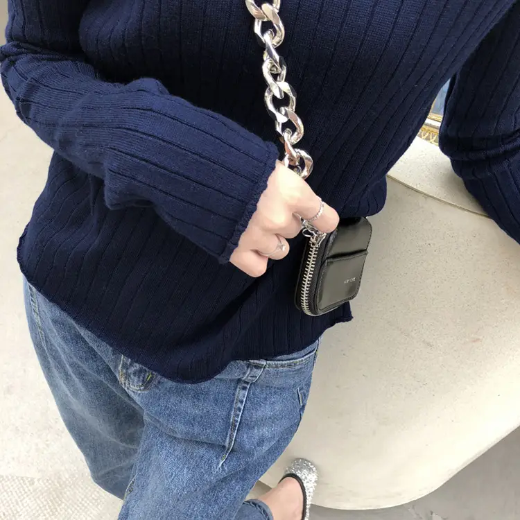 Women Low Neck Knitwear Set Black Yellow Shoulder Bag — feature 25