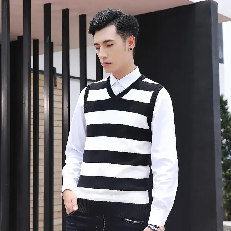 Men's 2020 V-Neck Striped Sleeveless Vest Sweater - Image 7