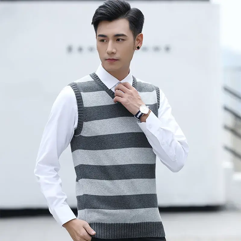 Men's 2020 V-Neck Striped Sleeveless Vest Sweater - Image 8
