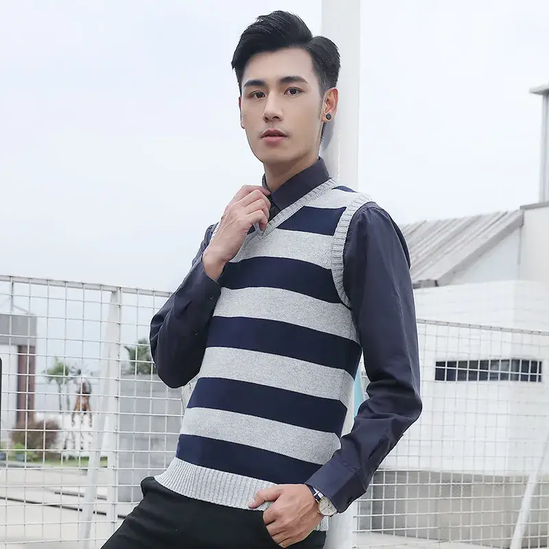 Men's 2020 V-Neck Striped Sleeveless Vest Sweater - Image 2