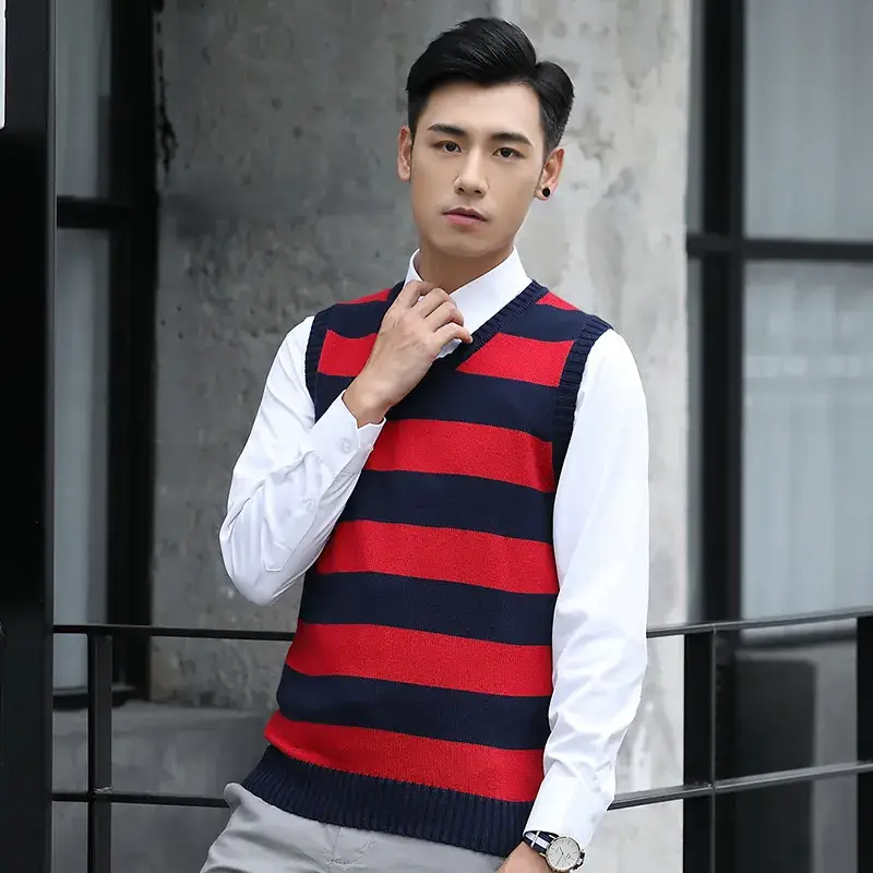 Men's 2020 V-Neck Striped Sleeveless Vest Sweater - Image 3