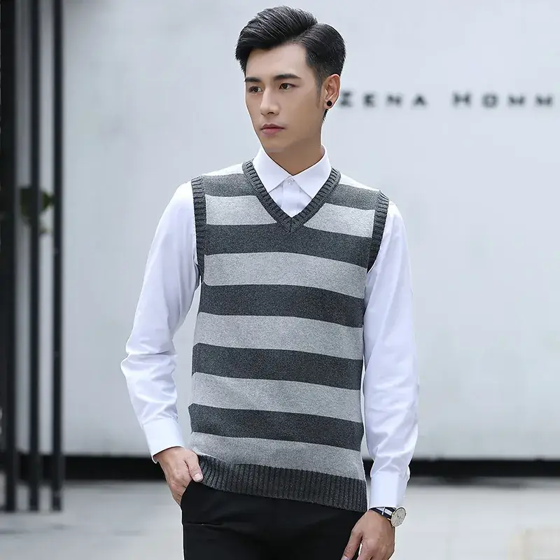 Men's 2020 V-Neck Striped Sleeveless Vest Sweater - Image 4