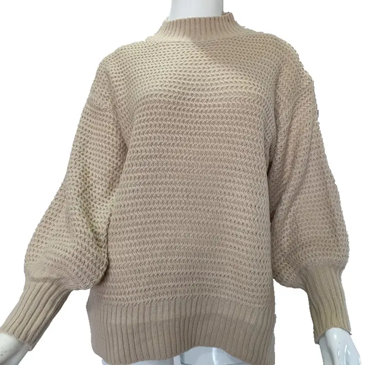 Women's Loose Beige Round Neck Pullover Sweater - Image 10