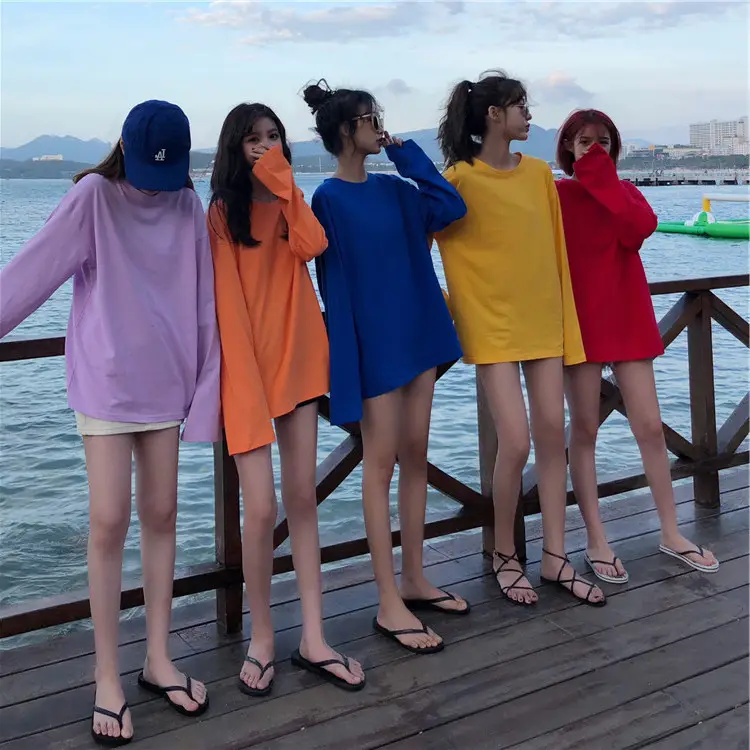 Women Loose Korean T-Shirt Long Sleeve Solid Color - Image 11
