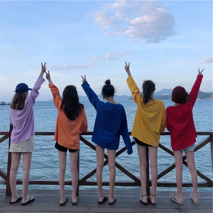 Women Loose Korean T-Shirt Long Sleeve Solid Color - Image 13