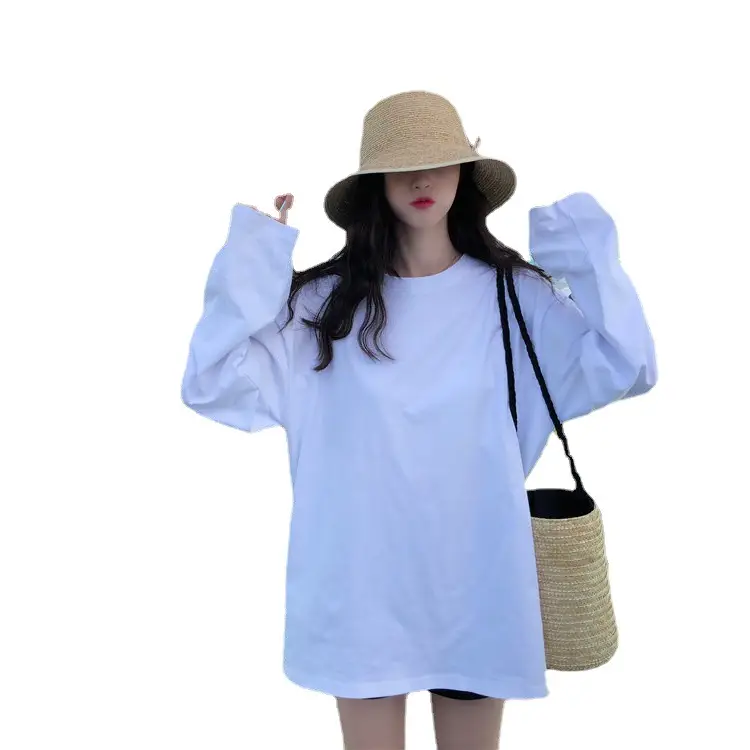 Women Loose Korean T-Shirt Long Sleeve Solid Color - Image 15