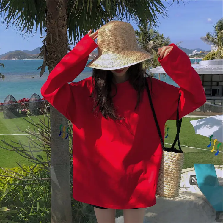 Women Loose Korean T-Shirt Long Sleeve Solid Color - Image 4