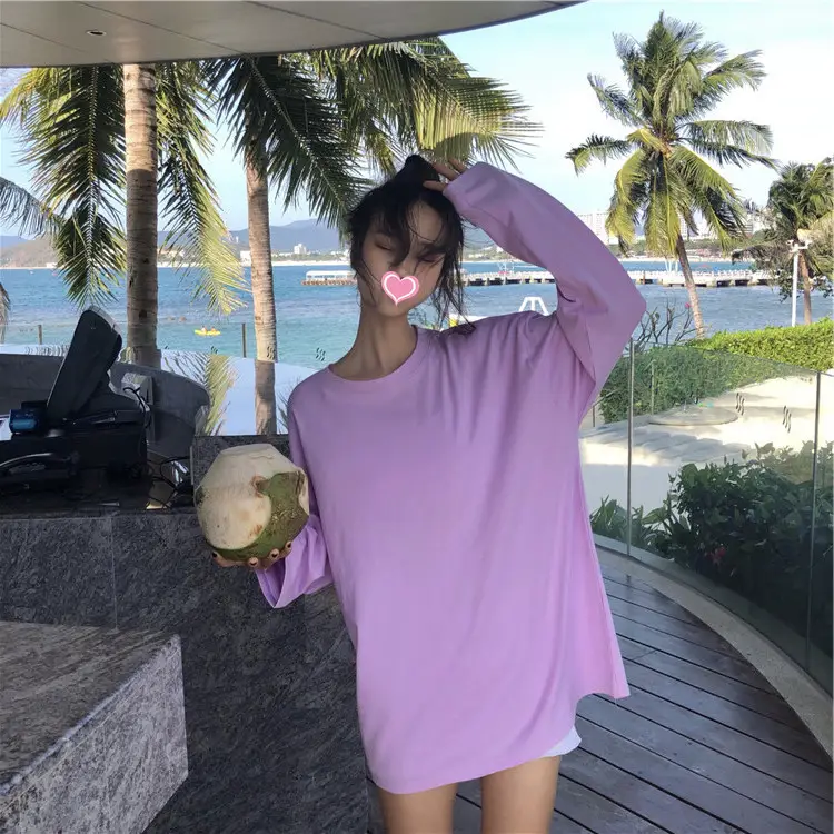Women Loose Korean T-Shirt Long Sleeve Solid Color - Image 9