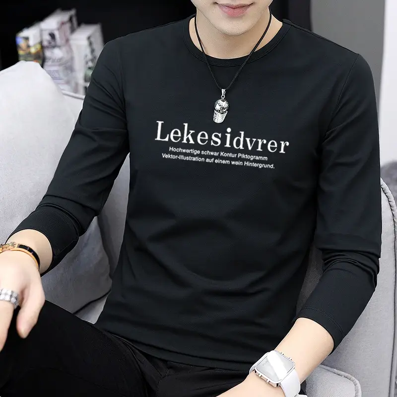 Men's Long Sleeve Korean Printed T-Shirt Grey - Image 9
