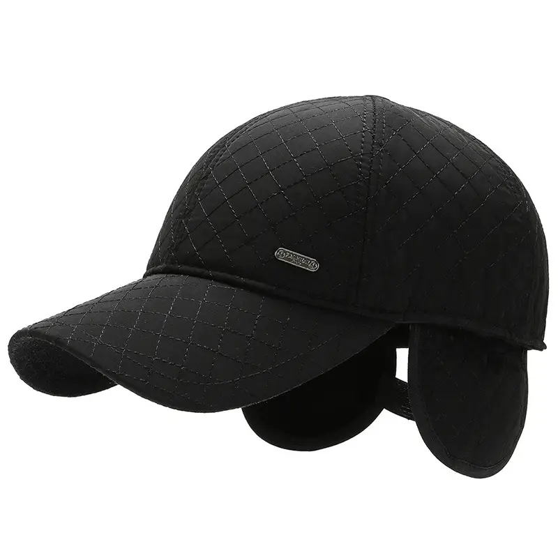 Men's Black Quilted Baseball Cap Windproof Cold-proof - Image 7