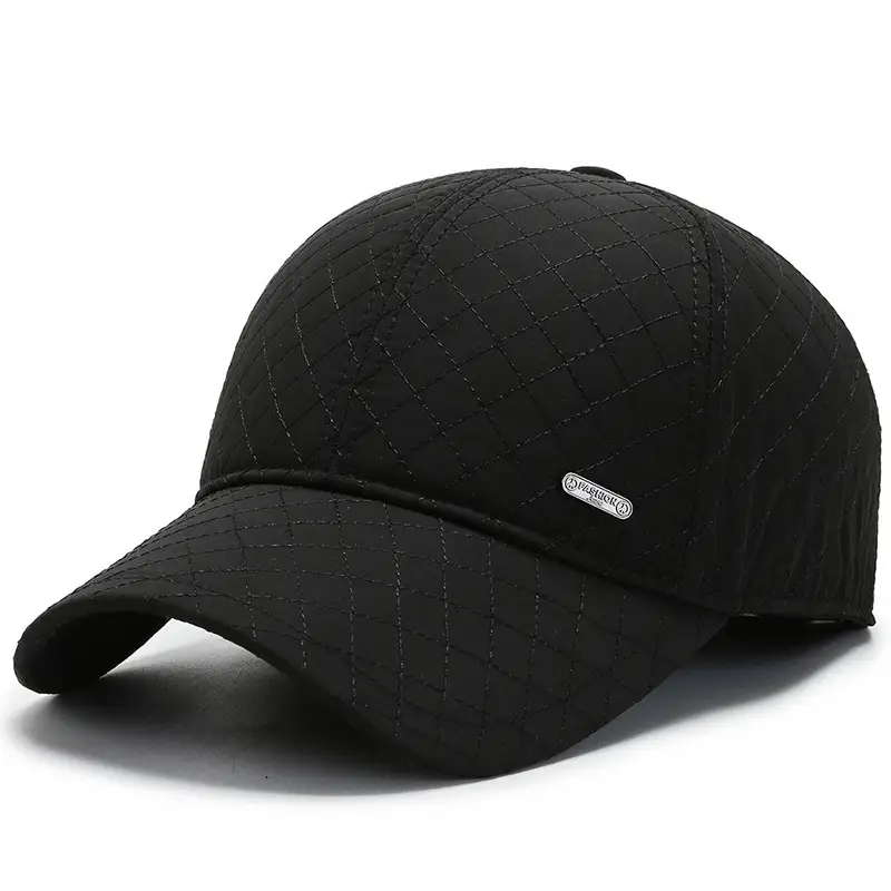 Men's Black Quilted Baseball Cap Windproof Cold-proof - Image 2