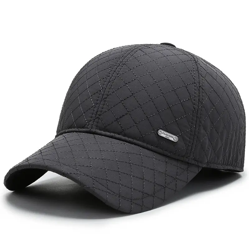 Men's Black Quilted Baseball Cap Windproof Cold-proof - Image 3
