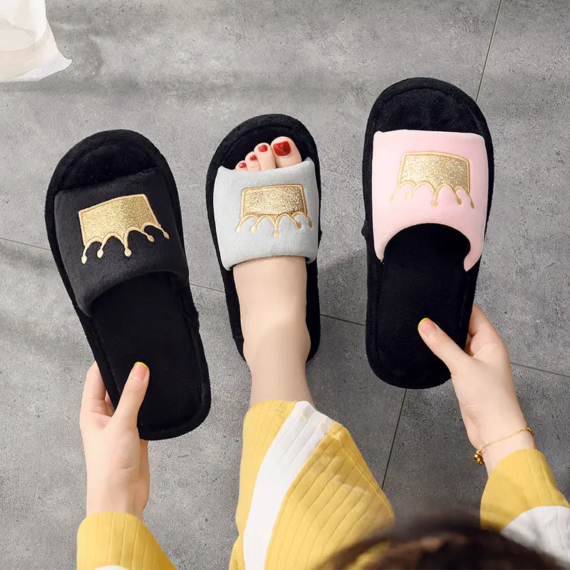 Cross-Border New Cotton Slippers 2024 Home Indoor Non-Slip Crown Open Slippers for Women Wholesale Foreign Trade Amazon