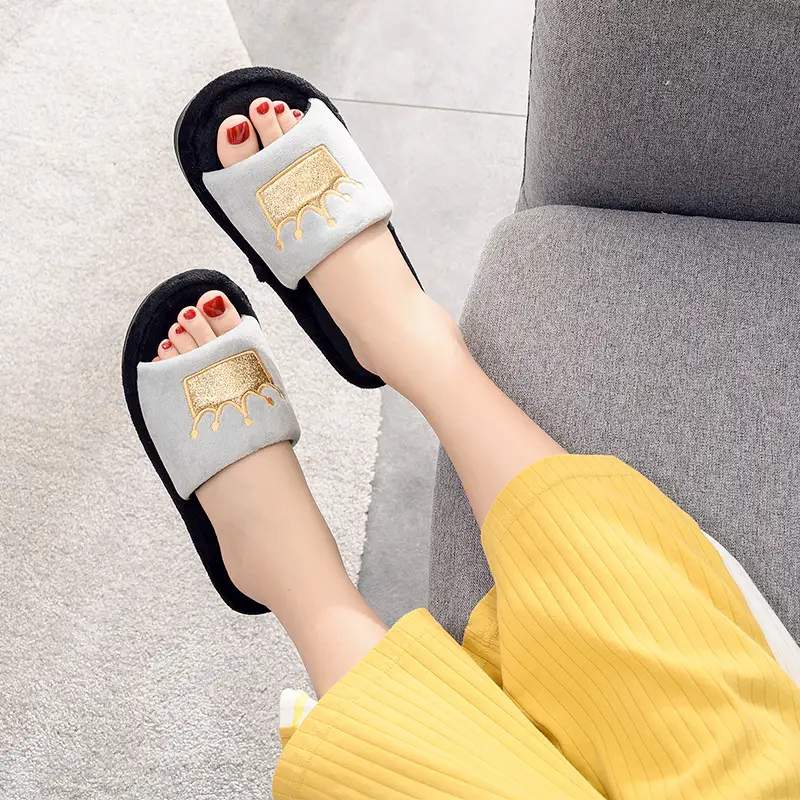 Cross-Border New Cotton Slippers 2024 Home Indoor Non-Slip Crown Open Slippers for Women Wholesale Foreign Trade Amazon