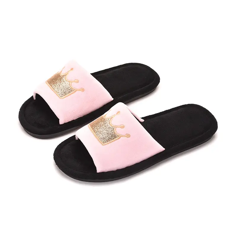 Cross-Border New Cotton Slippers 2024 Home Indoor Non-Slip Crown Open Slippers for Women Wholesale Foreign Trade Amazon
