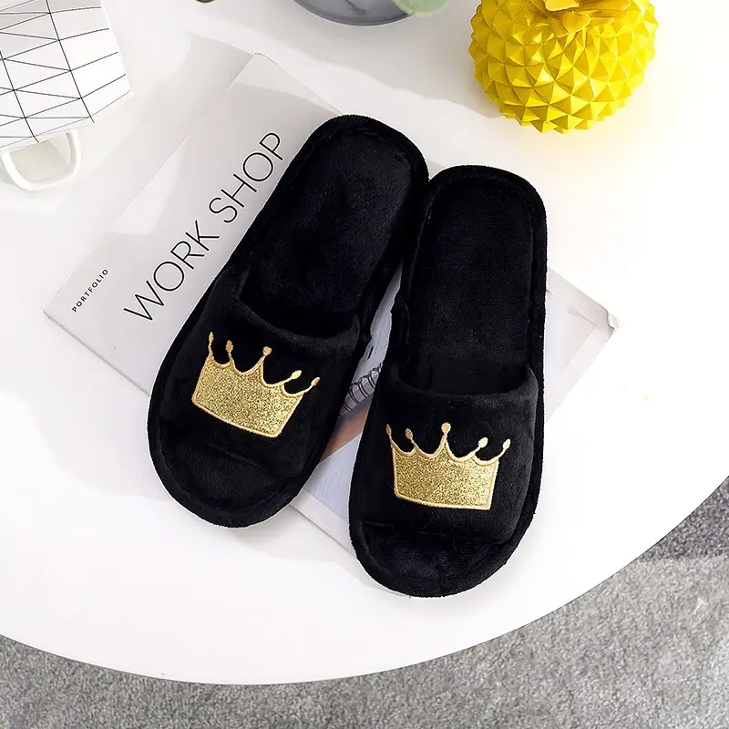 Cross-Border New Cotton Slippers 2024 Home Indoor Non-Slip Crown Open Slippers for Women Wholesale Foreign Trade Amazon