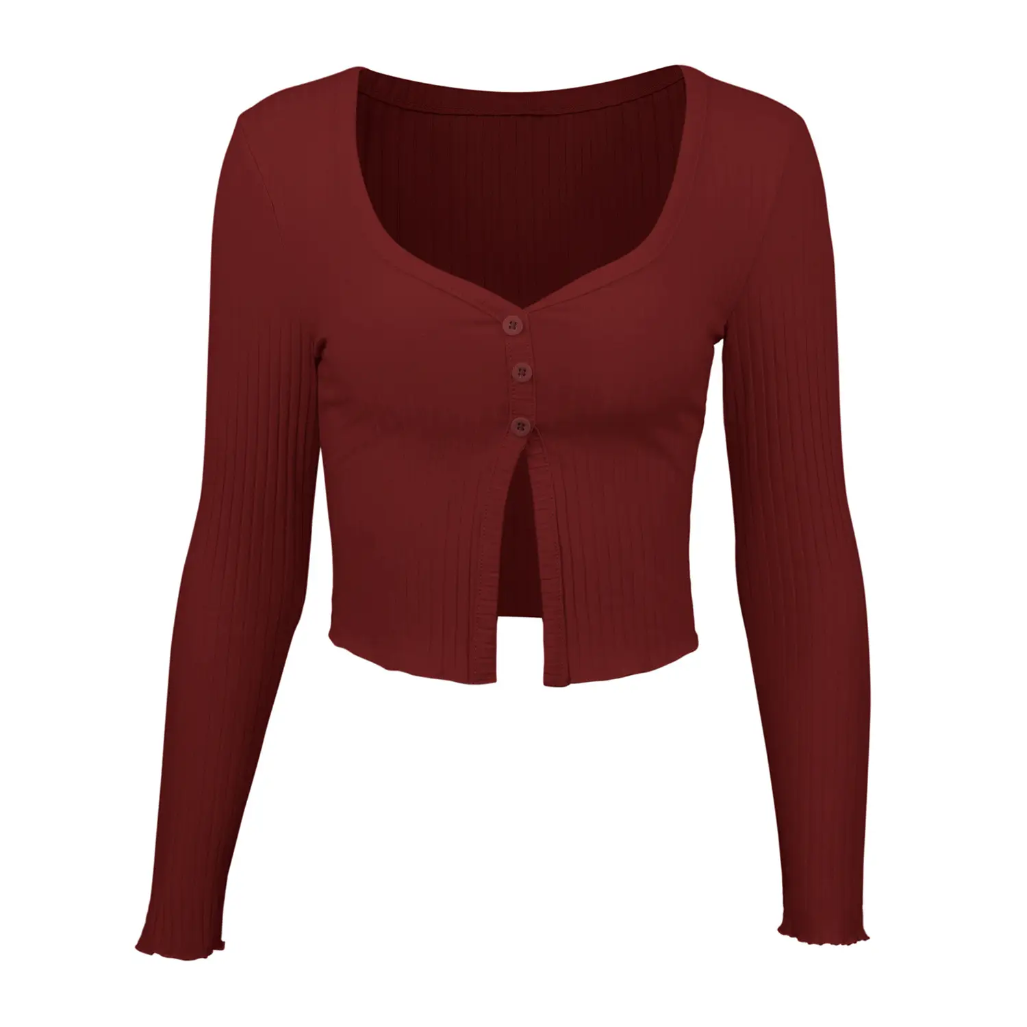 2023 Button Knitted Navel Cardigan Top Maroon - Image 4