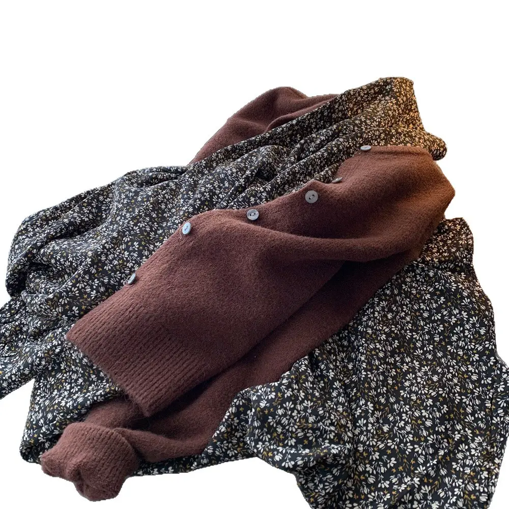 Women Button Knit Cardigan Maroon Spring 2025