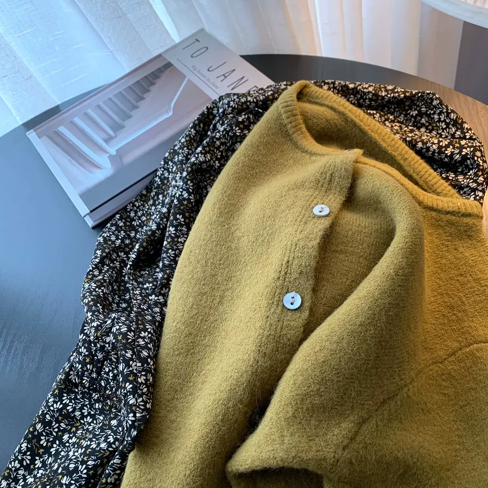 Women Button Knit Cardigan Maroon Spring 2025 — feature 1