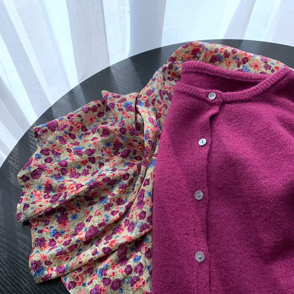 Women Button Knit Cardigan Maroon Spring 2025 — feature 15