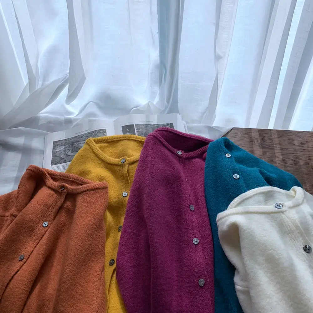 Women Button Knit Cardigan Maroon Spring 2025 — feature 19