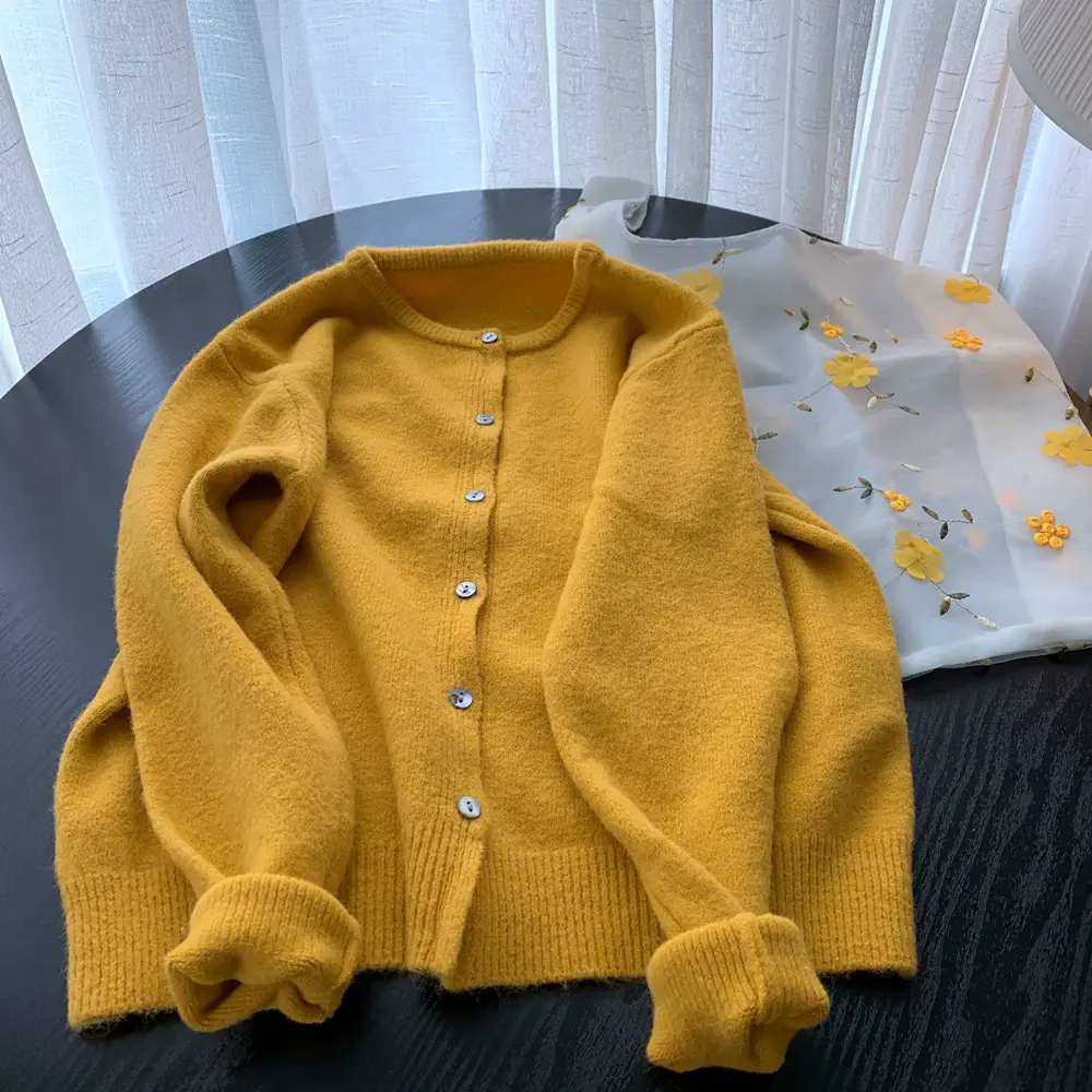 Women Button Knit Cardigan Maroon Spring 2025 — feature 32