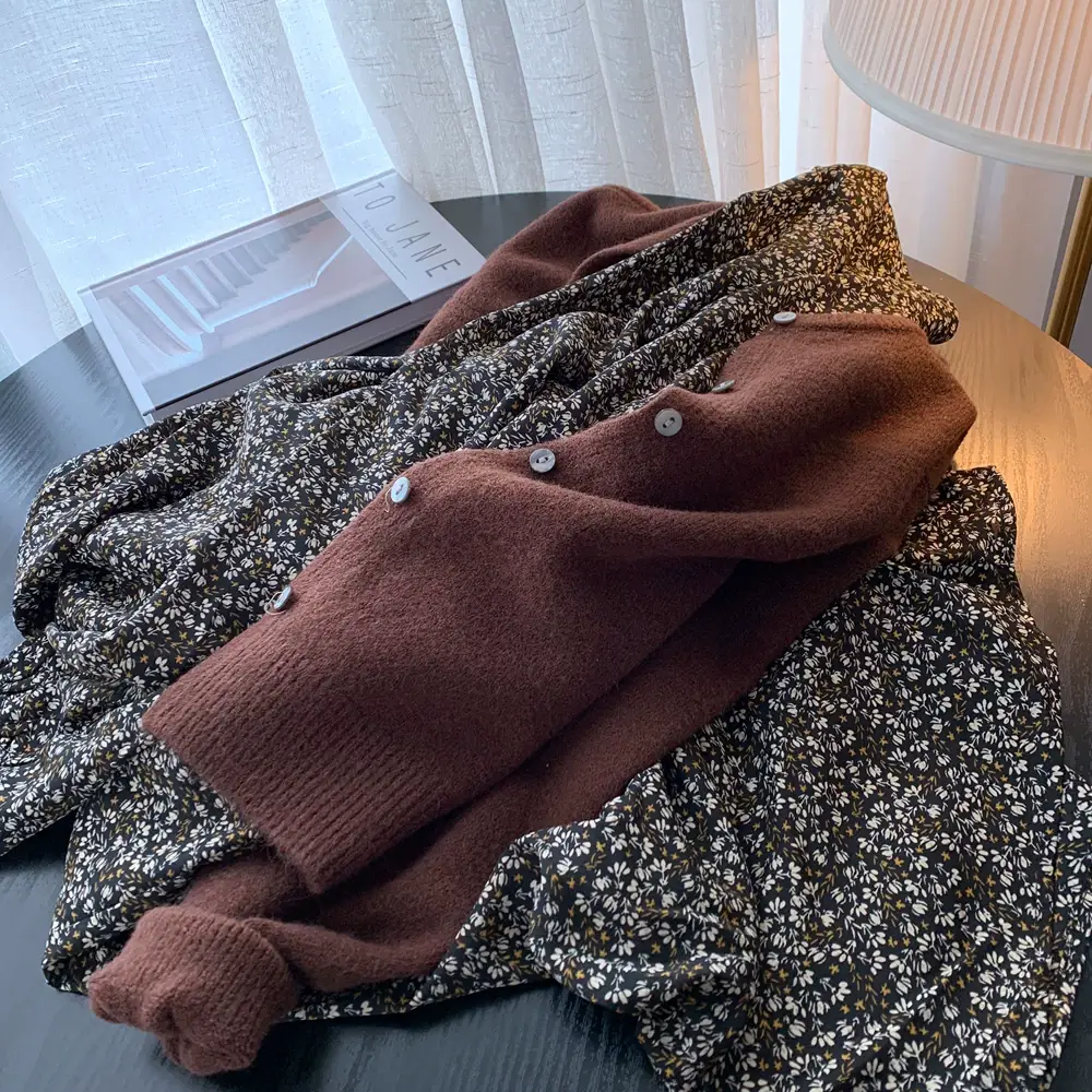 Women Button Knit Cardigan Maroon Spring 2025 — feature 4