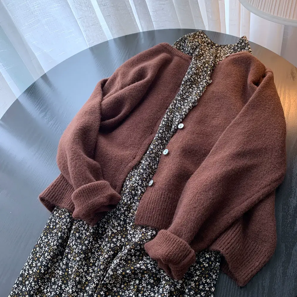Women Button Knit Cardigan Maroon Spring 2025 — feature 6