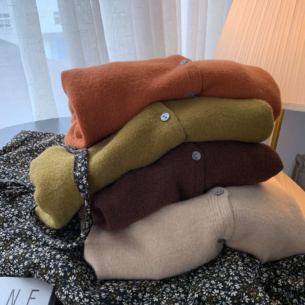 Women Button Knit Cardigan Maroon Spring 2025 — feature 8