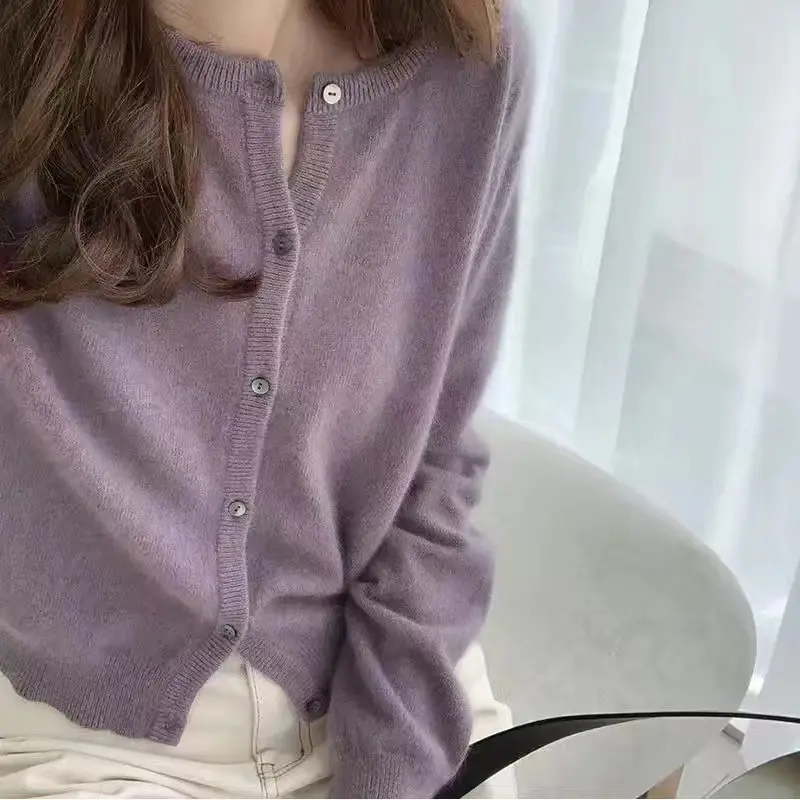 Women Button Knit Cardigan Maroon Spring 2025