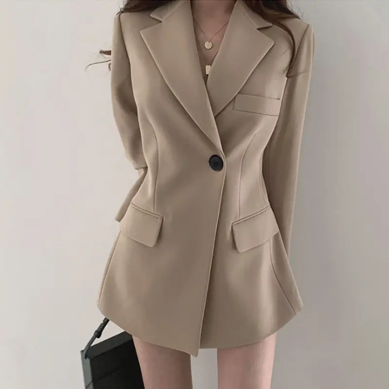 Women's Thin K-Style Suit Jacket Khaki Summer Loose Fit