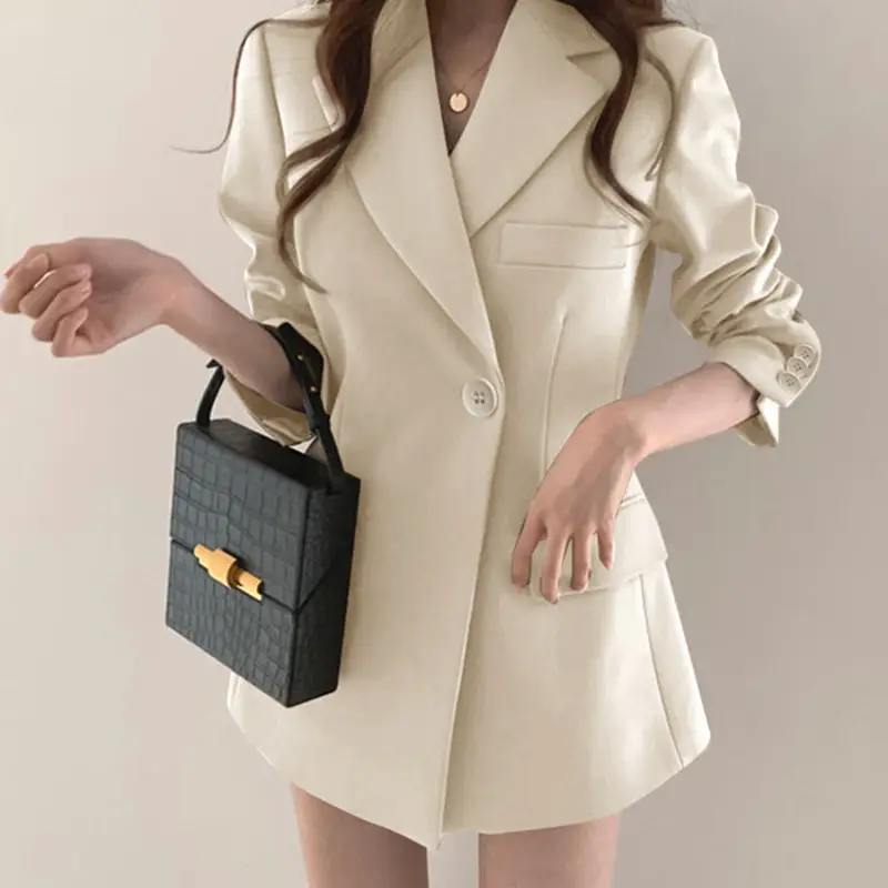 Women's Thin K-Style Suit Jacket Khaki Summer Loose Fit