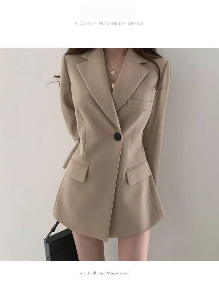 Women's Thin K-Style Suit Jacket Khaki Summer Loose Fit — feature 12