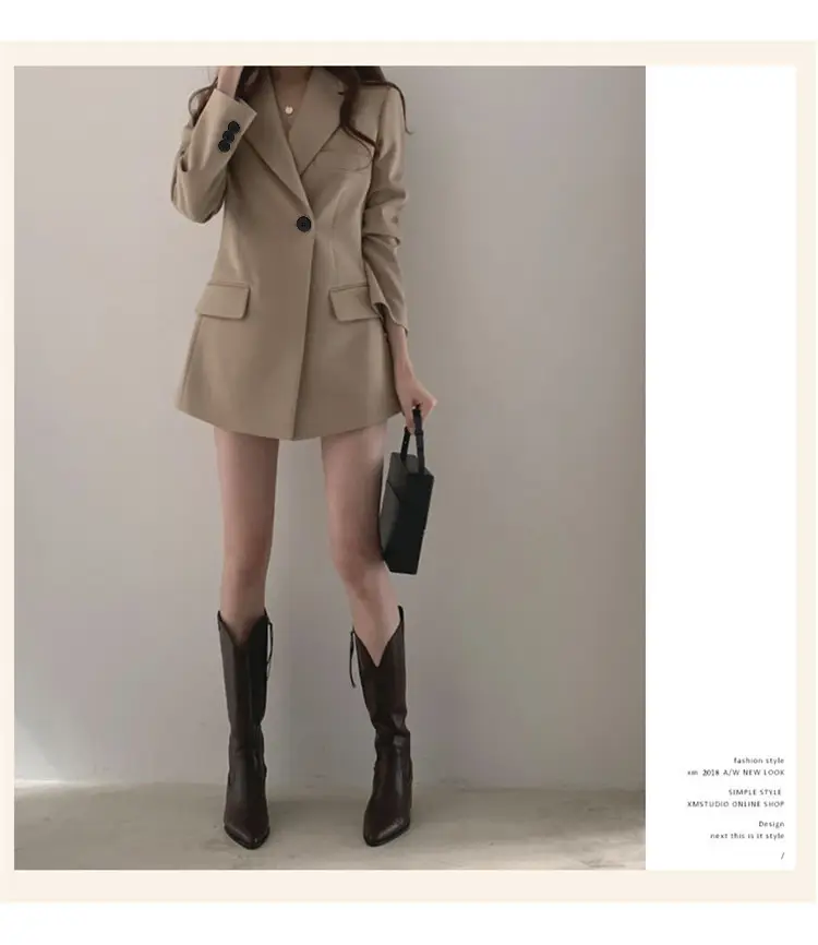 Women's Thin K-Style Suit Jacket Khaki Summer Loose Fit — feature 13