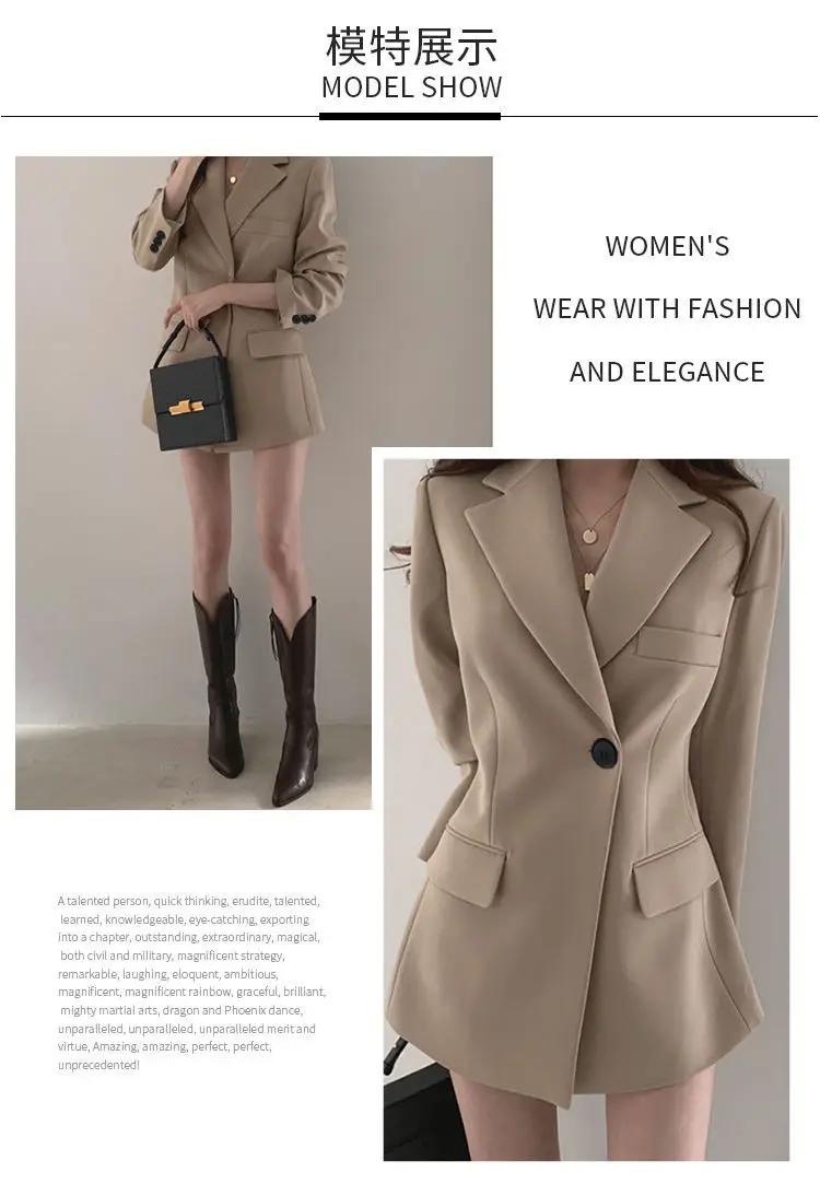 Women's Thin K-Style Suit Jacket Khaki Summer Loose Fit — feature 6