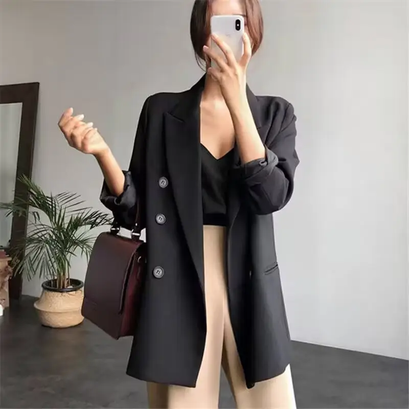 Women's Thin K-Style Suit Jacket Khaki Summer Loose Fit